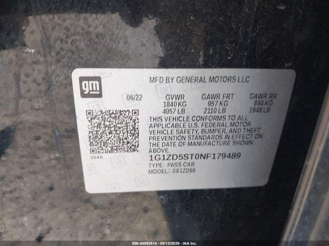 1G1ZD5ST0NF179489 Chevrolet Malibu Fwd Lt