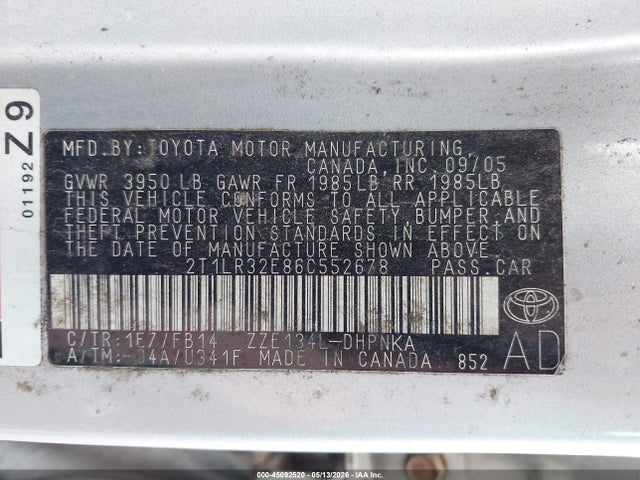 45092520 :رقم المزاد ، 2T1LR32E86C552678 vin ، 2006 Toyota Matrix Xr مزاد بيع