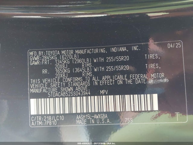 5TDACAB52SS043944 Toyota Grand Highlander Hybrid Limited