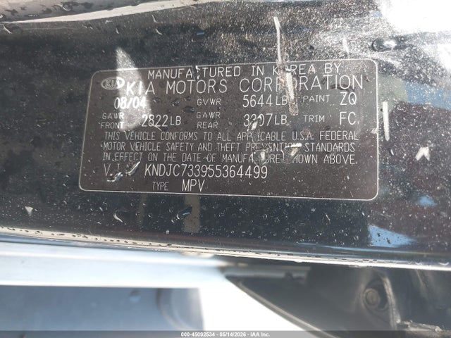 45092534 :رقم المزاد ، KNDJC733955364499 vin ، 2005 Kia Sorento Ex/lx مزاد بيع