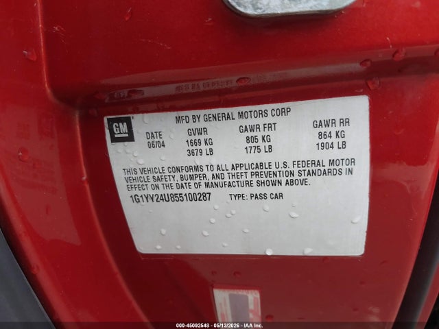 2005 Chevrolet Corvette მანქანა იყიდება აუქციონზე, vin: 1G1YY24U855100287, აუქციონის ნომერი: 45092548