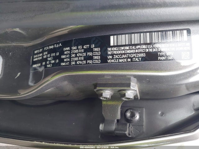 Продаж на аукціоні авто 2016 Jeep Renegade Sport, vin: ZACCJAAT1GPE29063, номер лоту: 45092563
