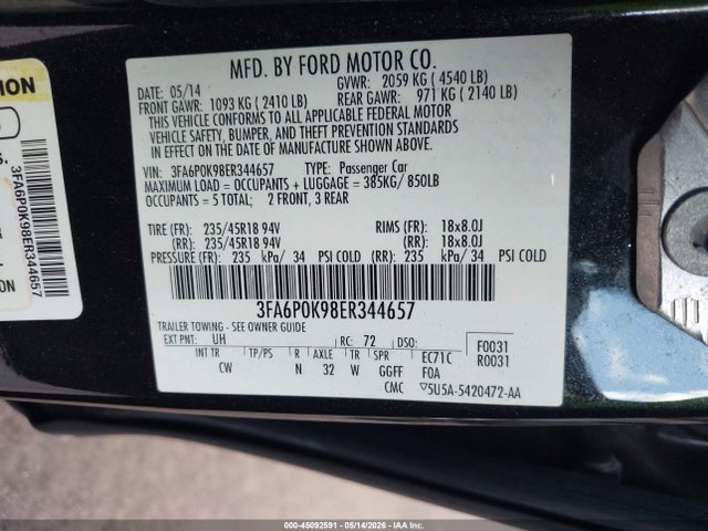 Aukcja sprzedaży 2014 Ford Fusion Titanium, vin: 3FA6P0K98ER344657, numer aukcji: 45092591