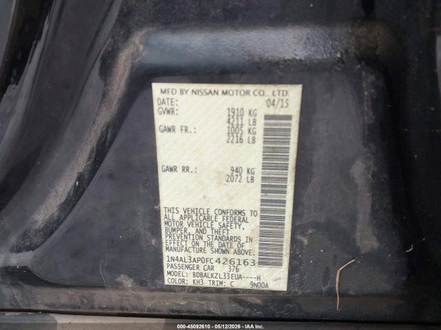 Aukcja sprzedaży 2015 Nissan Altima 2.5 Sv, vin: 1N4AL3AP0FC426163, numer aukcji: 45092610