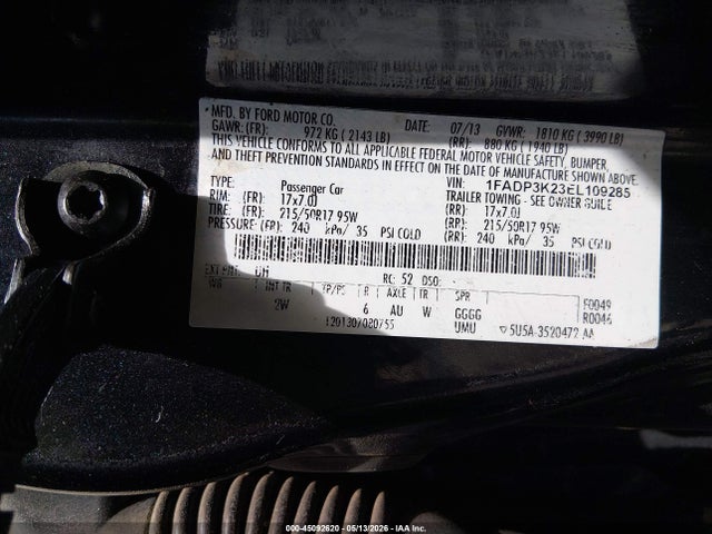 45092620 :رقم المزاد ، 1FADP3K23EL109285 vin ، 2014 Ford Focus Se مزاد بيع