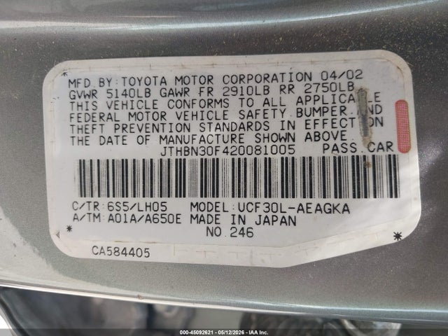 Продаж на аукціоні авто 2002 Lexus Ls 430, vin: JTHBN30F420081005, номер лоту: 45092621
