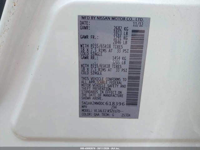 Aukcja sprzedaży 2013 Nissan Pathfinder Sv, vin: 5N1AR2MN0DC618396, numer aukcji: 45092676