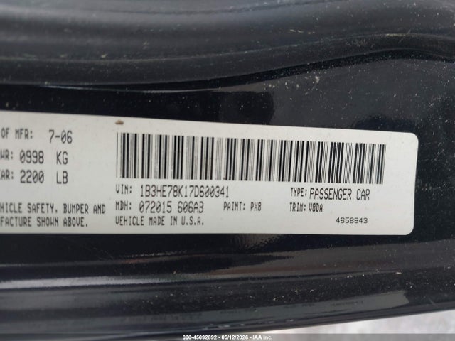 Aukcja sprzedaży 2007 Dodge Caliber R/t, vin: 1B3HE78K17D600341, numer aukcji: 45092692