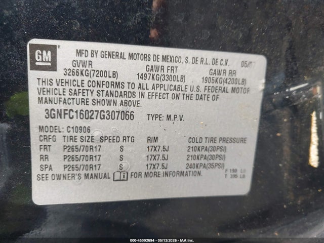 Продаж на аукціоні авто 2007 Chevrolet Suburban 1500 Lt, vin: 3GNFC16027G307066, номер лоту: 45092694