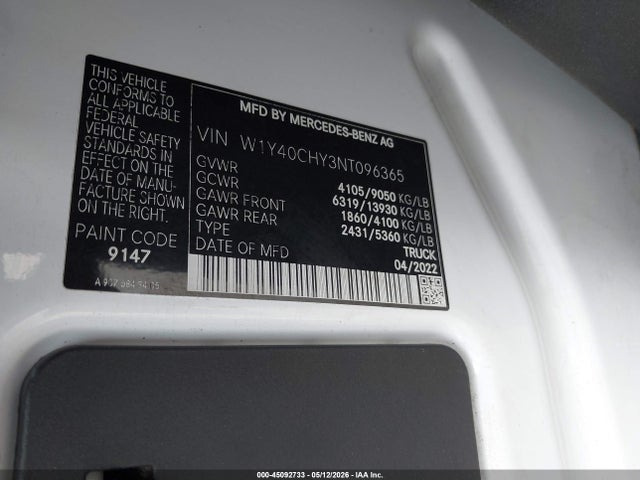 Продажа на аукционе авто 2022 Mercedes-benz Sprinter 2500 High Roof I4, vin: W1Y40CHY3NT096365, номер лота: 45092733