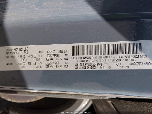 Продаж на аукціоні авто 2019 Ram Promaster 3500 Cargo Van High Roof 159 Wb Ext, vin: 3C6URVJG3KE548446, номер лоту: 45092739