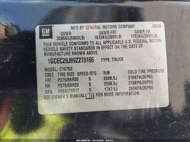 Aukcja sprzedaży 2009 Chevrolet Silverado 1500 Lt, vin: 1GCEC29J89Z273166, numer aukcji: 45092763