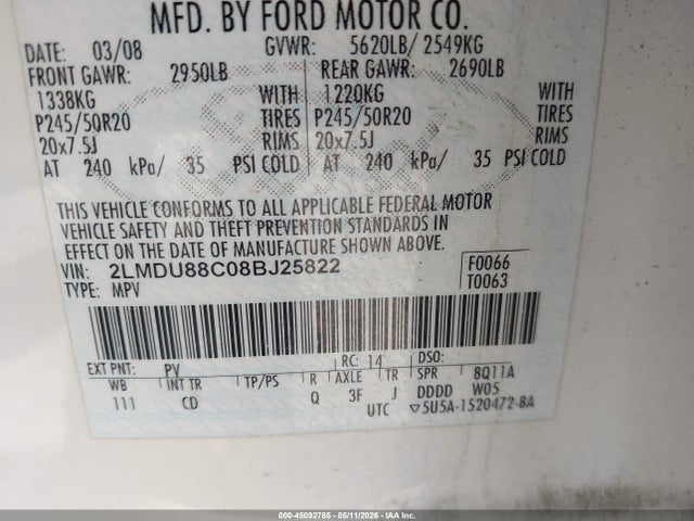 Продажа на аукционе авто 2008 Lincoln Mkx, vin: 2LMDU88C08BJ25822, номер лота: 45092785