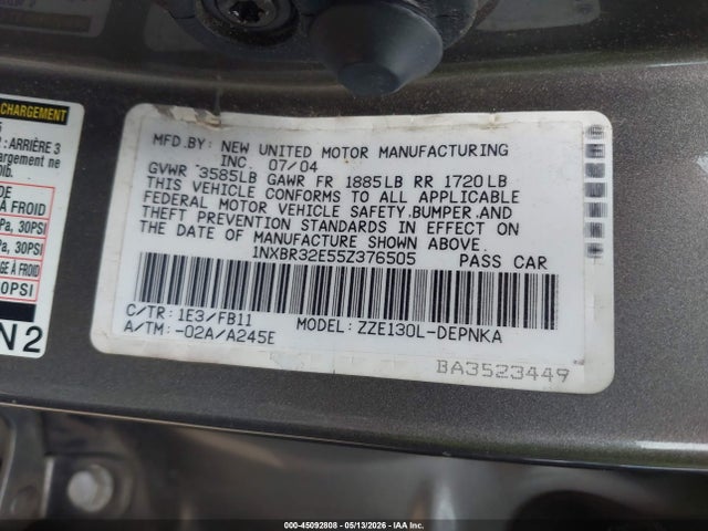 Aukcja sprzedaży 2005 Toyota Corolla Le, vin: 1NXBR32E55Z376505, numer aukcji: 45092808