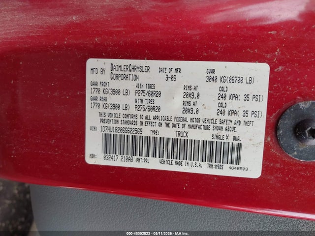 Aukcja sprzedaży 2006 Dodge Ram 1500 Slt/trx4 Off Road/sport, vin: 1D7HU18206S622569, numer aukcji: 45092823