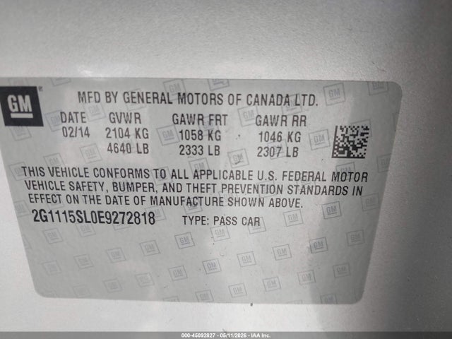 Продажа на аукционе авто 2014 Chevrolet Impala 1lt, vin: 2G1115SL0E9272818, номер лота: 45092827