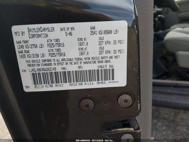 45092833 :رقم المزاد ، 1J4GL48K06W262149 vin ، 2006 Jeep Liberty Sport مزاد بيع