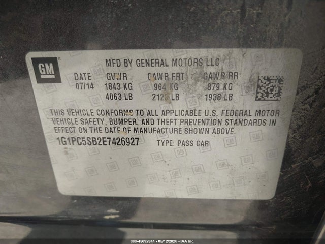 Продажа на аукционе авто 2014 Chevrolet Cruze 1lt Auto, vin: 1G1PC5SB2E7426927, номер лота: 45092841