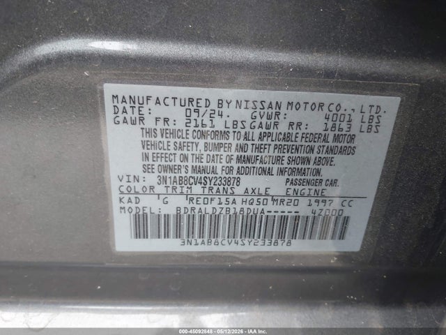 Aukcja sprzedaży 2025 Nissan Sentra Sv, vin: 3N1AB8CV4SY233878, numer aukcji: 45092848