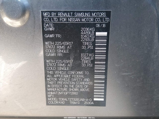 Nissan ROGUE SV 2016 KNMAT2MT1GP713910 Image 9