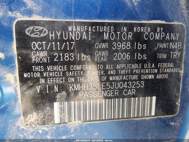 Продажа на аукционе авто 2018 Hyundai Elantra Gt, vin: KMHH35LE5JU043253, номер лота: 45092878
