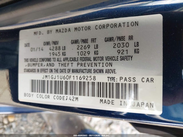 Продажа на аукционе авто 2015 Mazda Mazda6 I Sport, vin: JM1GJ1U60F1169258, номер лота: 45092883