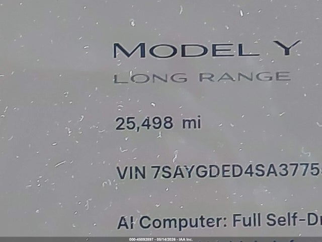 45092897 :رقم المزاد ، 7SAYGDED4SA377551 vin ، 2025 Tesla Model Y Long Range Dual Motor Rear-wheel Drive مزاد بيع