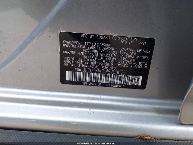Продаж на аукціоні авто 2022 Subaru Crosstrek Limited, vin: JF2GTHMC0N8208625, номер лоту: 45092921