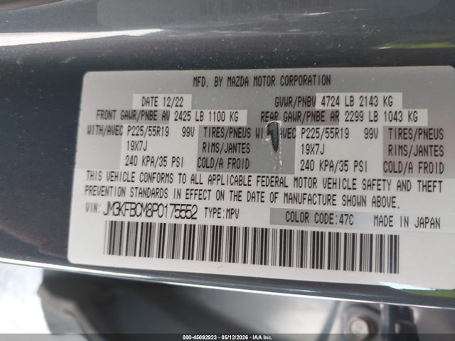 Aukcja sprzedaży 2023 Mazda Cx-5 2.5 S Carbon Edition, vin: JM3KFBCM8P0175552, numer aukcji: 45092923