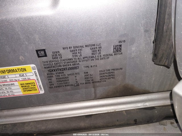 45092928 :رقم المزاد ، 1GKKVTKDXFJ368057 vin ، 2015 Gmc Acadia Denali مزاد بيع