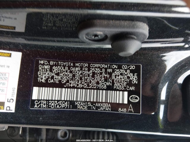 2020 Lexus Ux 250h მანქანა იყიდება აუქციონზე, vin: JTHP9JBH2L2027558, აუქციონის ნომერი: 45092950