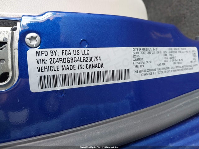Продажа на аукционе авто 2020 Dodge Grand Caravan Se, vin: 2C4RDGBG4LR230794, номер лота: 45092965