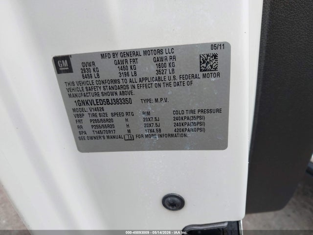 Aukcja sprzedaży 2011 Chevrolet Traverse Ltz, vin: 1GNKVLED5BJ383350, numer aukcji: 45093009