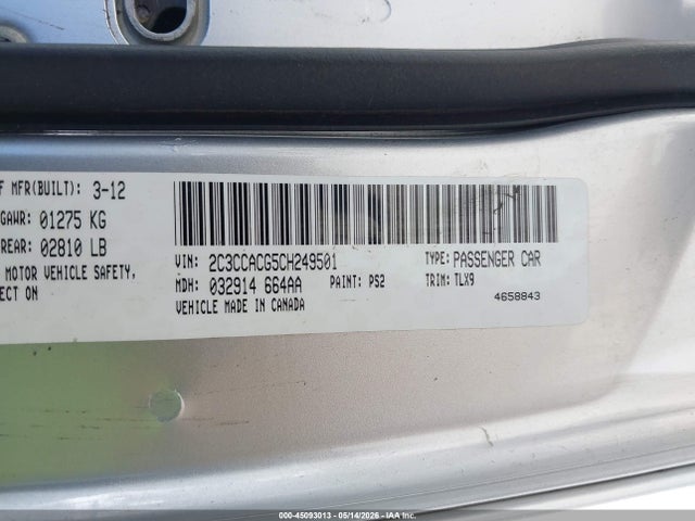 Продаж на аукціоні авто 2012 Chrysler 300 Limited, vin: 2C3CCACG5CH249501, номер лоту: 45093013