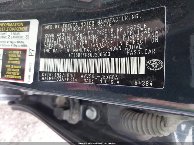 Продаж на аукціоні авто 2016 Toyota Camry Hybrid Xle, vin: 4T1BD1FK6GU200603, номер лоту: 45093035