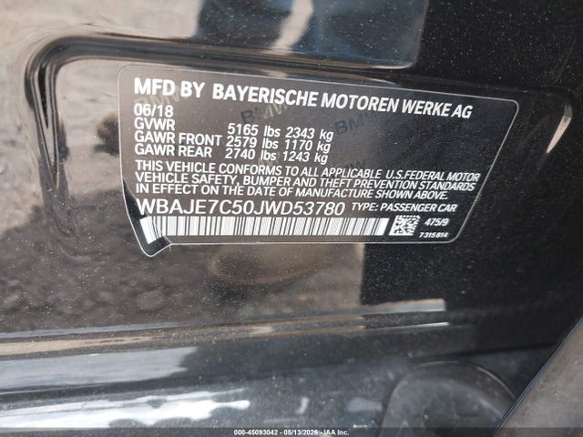 Aukcja sprzedaży 2018 Bmw 540i Xdrive, vin: WBAJE7C50JWD53780, numer aukcji: 45093042