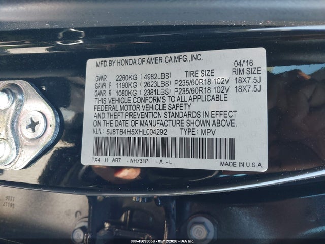 2017 Acura Rdx Technology   Acurawatch Plus Packages/w/technology Package მანქანა იყიდება აუქციონზე, vin: 5J8TB4H5XHL004292, აუქციონის ნომერი: 45093059