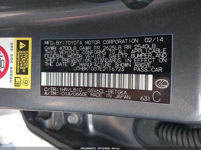 Aukcja sprzedaży 2014 Lexus Es 350, vin: JTHBK1GG7E2116723, numer aukcji: 45093072