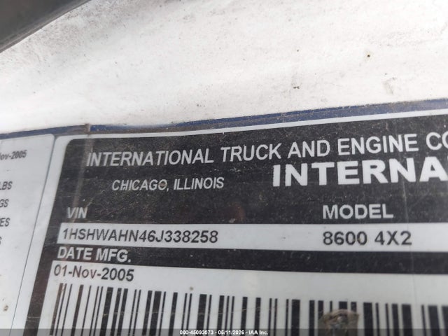 Продажа на аукционе авто 2006 International 8000 8600, vin: 1HSHWAHN46J338258, номер лота: 45093073