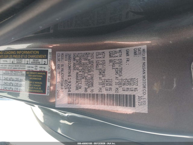 Продаж на аукціоні авто 2026 Nissan Frontier King Cab S 4x4, vin: 1N6ED1CM4TN619204, номер лоту: 45093108