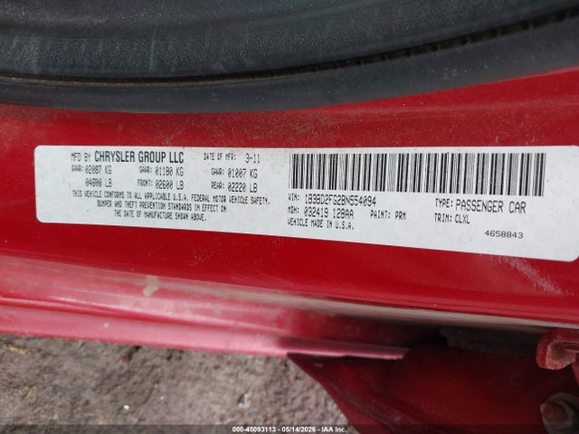 45093113 :رقم المزاد ، 1B3BD2FG2BN554094 vin ، 2011 Dodge Avenger Lux مزاد بيع