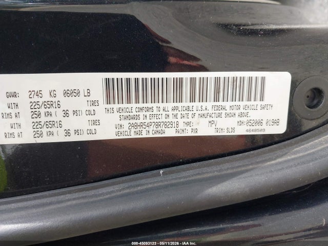2008 Chrysler Town & Country Touring მანქანა იყიდება აუქციონზე, vin: 2A8HR54P78R782918, აუქციონის ნომერი: 45093123