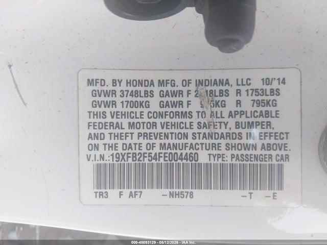 Продаж на аукціоні авто 2015 Honda Civic Lx, vin: 19XFB2F54FE004460, номер лоту: 45093129