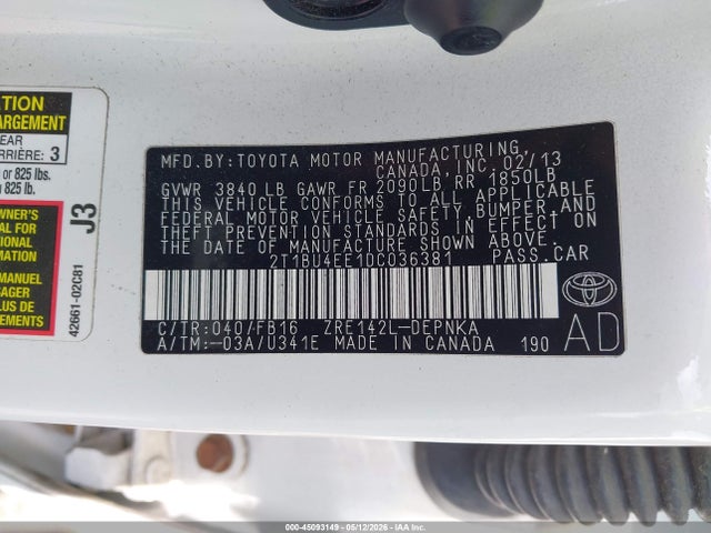 Aukcja sprzedaży 2013 Toyota Corolla Le, vin: 2T1BU4EE1DC036381, numer aukcji: 45093149