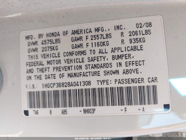 Продаж на аукціоні авто 2008 Honda Accord 3.5 Ex-l, vin: 1HGCP36828A041308, номер лоту: 45093156