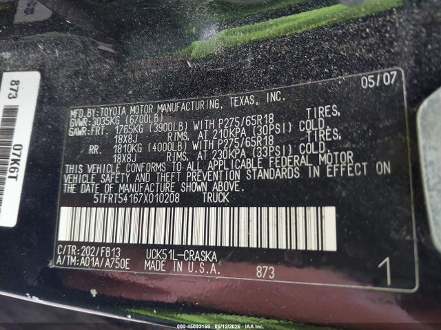 Продаж на аукціоні авто 2007 Toyota Tundra Sr5 4.7l V8, vin: 5TFRT54167X010208, номер лоту: 45093159