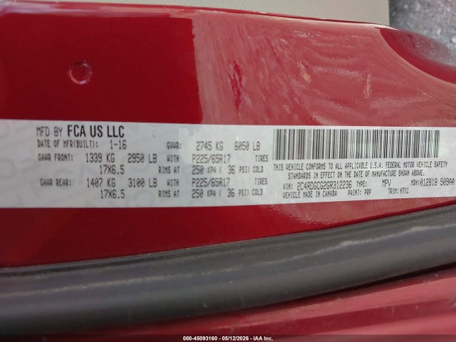 Продажа на аукционе авто 2016 Dodge Grand Caravan Sxt, vin: 2C4RDGCG2GR312236, номер лота: 45093160