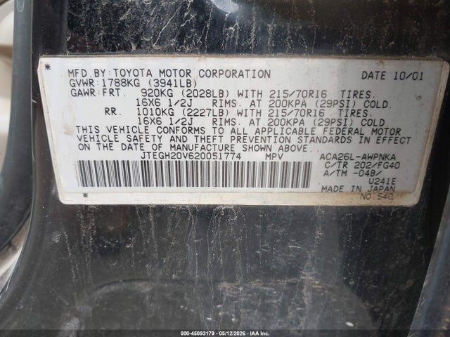 Продажа на аукционе авто 2002 Toyota Rav4, vin: JTEGH20V620051774, номер лота: 45093179