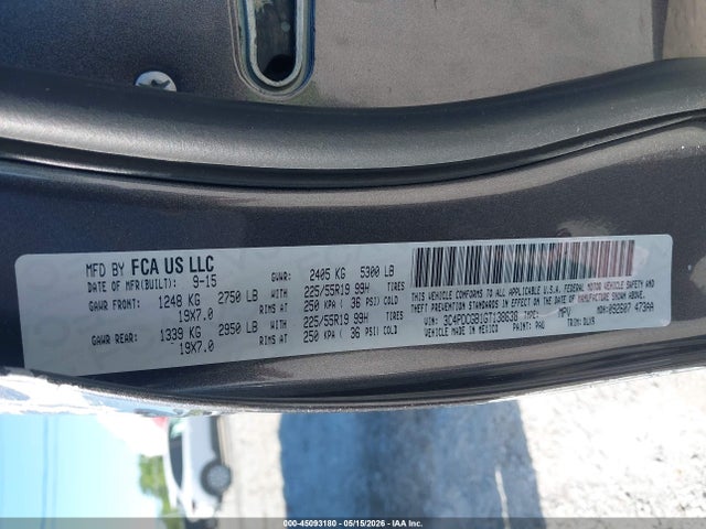 45093180 :رقم المزاد ، 3C4PDCGB1GT138638 vin ، 2016 Dodge Journey Crossroad Plus مزاد بيع