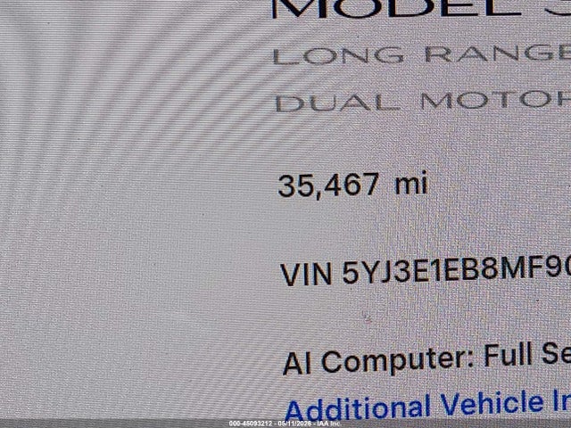 Продажа на аукционе авто 2021 Tesla Model 3 Long Range, vin: 5YJ3E1EB8MF903499, номер лота: 45093212